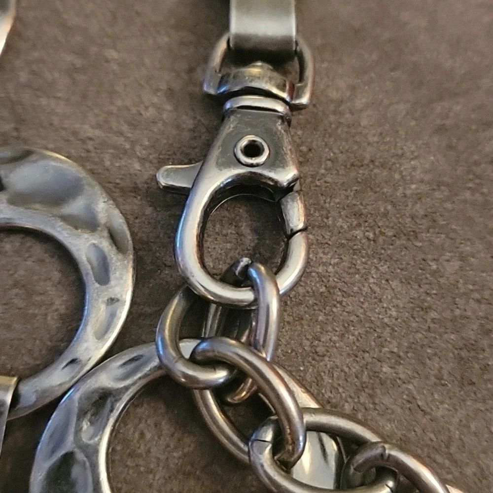 Vtg Gunmetal Hammered Circle Chain Link Disco Grunge Punk Moto Belt